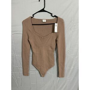 Abercrombie & Fitch Ribbed Sweater Bodysuit Women's M Tan  Retro‎ 90s Y2K